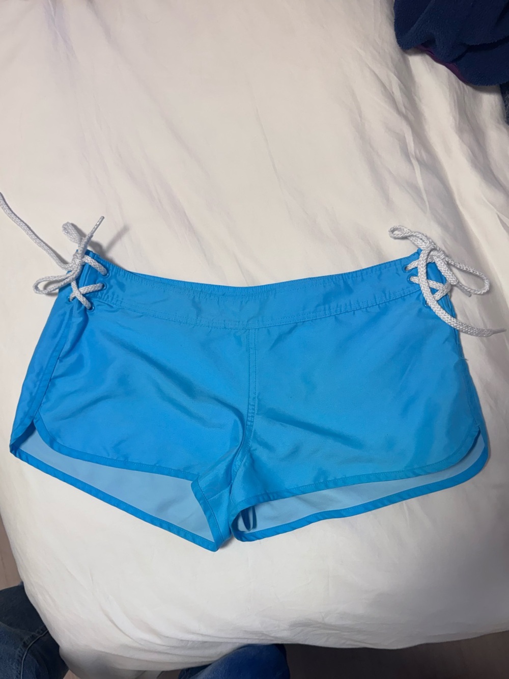 Bright Blue Women's Swim Coverup Shorts with White Side Ties